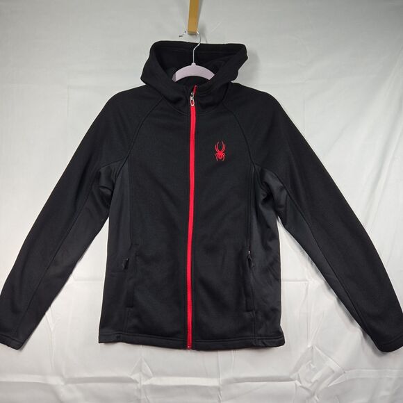 Spyder Full Zip Thermal Waffle Knit Fleece Lined Black Hooded Jacket Mens Small - Picture 1 of 12